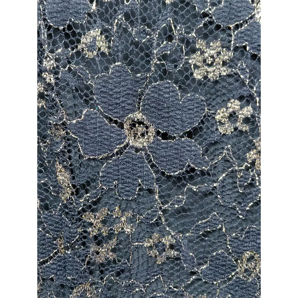 Gianni Bini Black Gold Metallic Floral Lace A-Line Dress Women Size 2